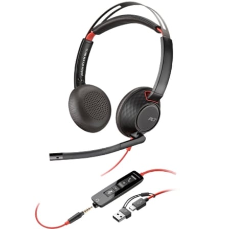Auriculares Poly Blackwire 5220 + Adaptador USB-C/A/ con Micrófono/ Jack 3.5mm/ Negro